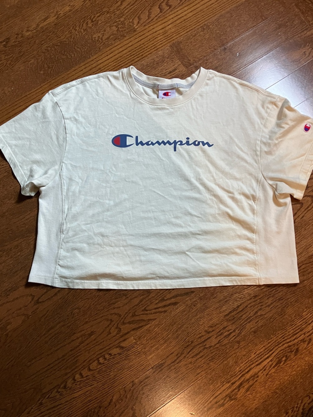 Champion* Crop Tee with Navy Script Logo-NWOT & FREE Earrings OR bracelet:) :)